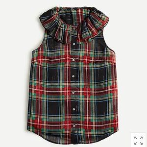 J Crew Sleeveless Ruffle-Collar Top Stewart Tartan